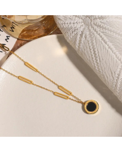 Gold Color Classic Style Round Number Titanium Steel Plating Pendant Necklace