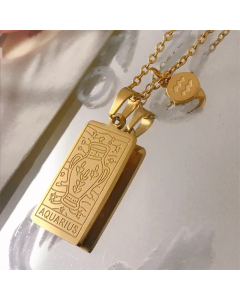 Simple Style Constellation Stainless Steel Plating Carving Pendant Necklace-Gold Color-Aquarius