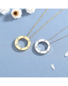 Casual Classic Style Artistic Circle Titanium Steel Polishing Plating Inlay Rhinestones 18K Gold Plated Pendant Necklace
