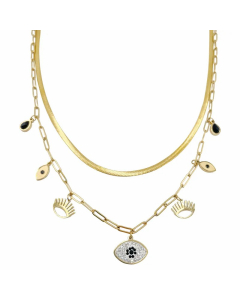 Casual Funny Devil'S Eye Stainless Steel Layered Plating Inlay Zircon Gold Plated Layered Necklaces