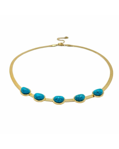 Elegant Vintage Style Oval Stainless Steel Polishing Plating Inlay Turquoise Gold Plated Necklace