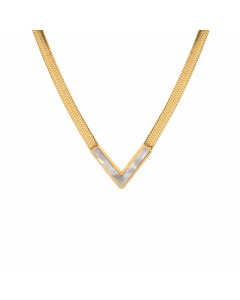 Simple Style V Shape Titanium Steel Inlay Zircon 18K Gold Plated Pendant Necklace