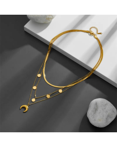Lady Moon Titanium Steel Plating 18K Gold Plated Layered Necklaces