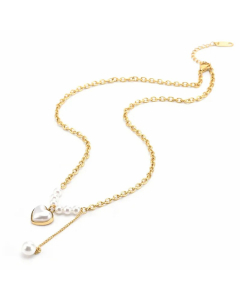 Sweet Simple Style Heart Shape Titanium Steel Tassel Plating Inlay Pearl Pendant Necklace