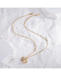 Casual Classic Style Artistic Shell Titanium Steel Plating Inlay Artificial Pearls 18K Gold Plated Necklace