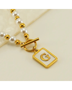 Letter G Stainless Steel Pearl Plating Inlay Shell 18K Gold Plated Pendant Necklace