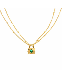 Simple Style Lock Titanium Steel Plating Inlay Artificial Gemstones 18K Gold Plated Pendant Necklace