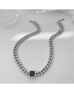 Steel Color Square Titanium Steel Plating 18K Gold Plated Necklace