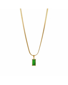 Elegant Simple Style Rectangle Titanium Steel Plating Inlay Artificial Diamond 18K Gold Plated Pendant Necklace