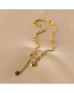 Modern Style Simple Style Oval Heart Shape Titanium Steel Toggle Plating 18K Gold Plated Pendant Necklace