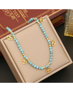 Bohemian Star Eye Butterfly Stainless Steel Turquoise Beaded Pendant Necklace