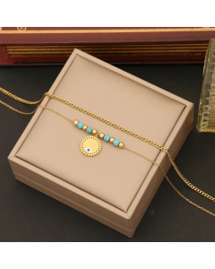 Bohemian Eye Stainless Steel Plating Inlay Turquoise Layered Necklaces