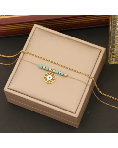 Bohemian Eye Stainless Steel Plating Inlay Turquoise Layered Necklaces