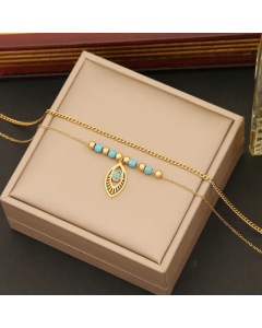 Bohemian Eye Stainless Steel Plating Inlay Turquoise Layered Necklaces