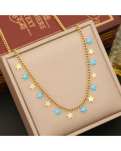 Modern Style Star Moon Heart Shape Stainless Steel Enamel Pendant Necklace