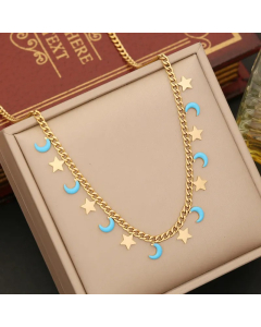 Modern Style Star Moon Heart Shape Stainless Steel Enamel Pendant Necklace