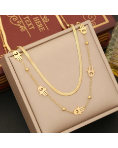 Artistic Palm Eye Butterfly Stainless Steel Plating Layered Necklaces