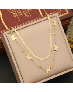 Artistic Palm Eye Butterfly Stainless Steel Plating Layered Necklaces