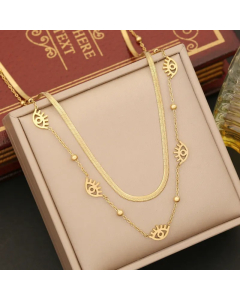 Artistic Palm Eye Butterfly Stainless Steel Plating Layered Necklaces