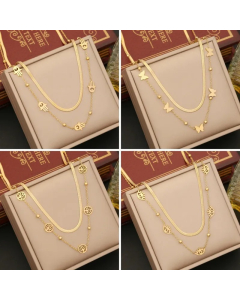 Artistic Palm Eye Butterfly Stainless Steel Plating Layered Necklaces_colorza_4