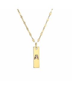 Letter A Rectangle Stainless Steel Copper Plating Inlay Zircon Gold Plated Pendant Necklace