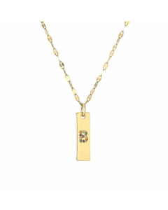 Letter B Rectangle Stainless Steel Copper Plating Inlay Zircon Gold Plated Pendant Necklace