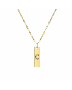 Letter C Rectangle Stainless Steel Copper Plating Inlay Zircon Gold Plated Pendant Necklace