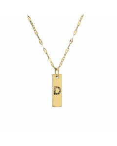 Letter D Rectangle Stainless Steel Copper Plating Inlay Zircon Gold Plated Pendant Necklace