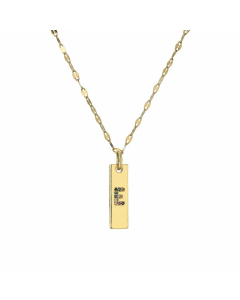 Letter E Rectangle Stainless Steel Copper Plating Inlay Zircon Gold Plated Pendant Necklace