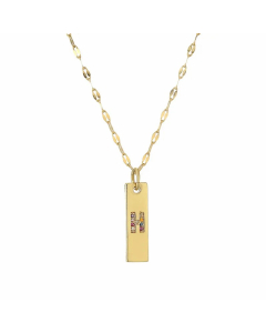Letter H Rectangle Stainless Steel Copper Plating Inlay Zircon Gold Plated Pendant Necklace