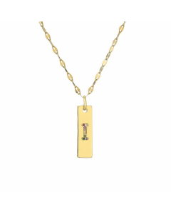 Letter I Rectangle Stainless Steel Copper Plating Inlay Zircon Gold Plated Pendant Necklace