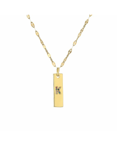 Letter K Rectangle Stainless Steel Copper Plating Inlay Zircon Gold Plated Pendant Necklace