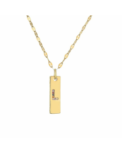 Letter L Rectangle Stainless Steel Copper Plating Inlay Zircon Gold Plated Pendant Necklace