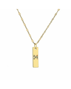 Letter M Rectangle Stainless Steel Copper Plating Inlay Zircon Gold Plated Pendant Necklace