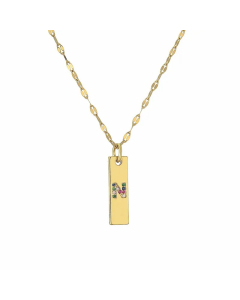 Letter N Rectangle Stainless Steel Copper Plating Inlay Zircon Gold Plated Pendant Necklace