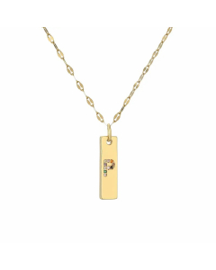 Letter P Rectangle Stainless Steel Copper Plating Inlay Zircon Gold Plated Pendant Necklace