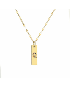 Letter Q Rectangle Stainless Steel Copper Plating Inlay Zircon Gold Plated Pendant Necklace
