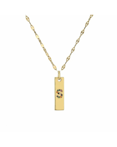 Letter S Rectangle Stainless Steel Copper Plating Inlay Zircon Gold Plated Pendant Necklace