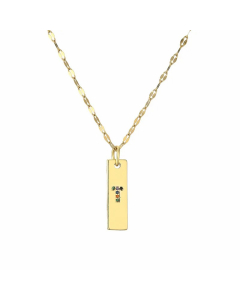 Letter T Rectangle Stainless Steel Copper Plating Inlay Zircon Gold Plated Pendant Necklace
