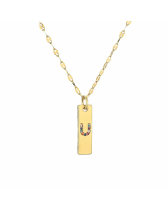 Letter U Rectangle Stainless Steel Copper Plating Inlay Zircon Gold Plated Pendant Necklace