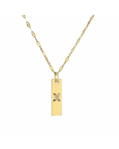Letter X Rectangle Stainless Steel Copper Plating Inlay Zircon Gold Plated Pendant Necklace