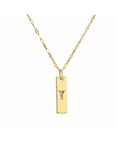 Letter Y Rectangle Stainless Steel Copper Plating Inlay Zircon Gold Plated Pendant Necklace