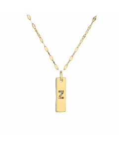 Letter Z Rectangle Stainless Steel Copper Plating Inlay Zircon Gold Plated Pendant Necklace
