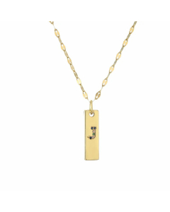 Letter J Rectangle Stainless Steel Copper Plating Inlay Zircon Gold Plated Pendant Necklace