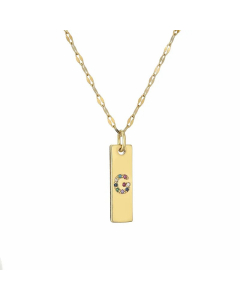 Letter G Rectangle Stainless Steel Copper Plating Inlay Zircon Gold Plated Pendant Necklace