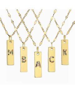 Modern Style Letter Rectangle Stainless Steel Copper Plating Inlay Zircon Gold Plated Pendant Necklace_colorza_4