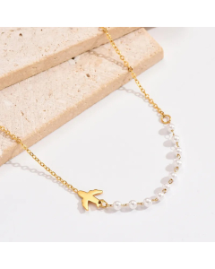 Casual Elegant Airplane Stainless Steel Artificial Pearl Polishing Plating 14K Gold Plated Necklace