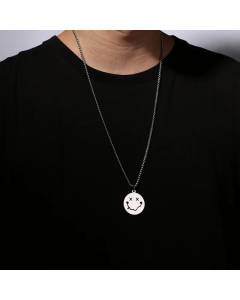 Hip-Hop Simple Style Smiley Face Stainless Steel Titanium Steel Polishing Plating Hollow Out Pendant Necklace Long Necklace