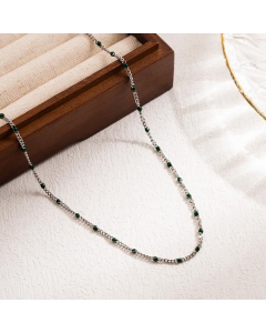 Vacation Round Stainless Steel Enamel 18K Gold Plated Necklace-Steel Color-01