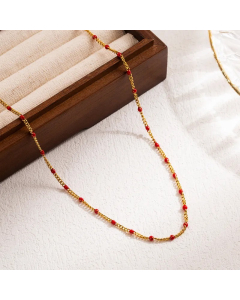 Vacation Round Stainless Steel Enamel 18K Gold Plated Necklace-Gold Color-02